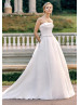 Strapless Ivory Satin Organza Wedding Dress With Pockets